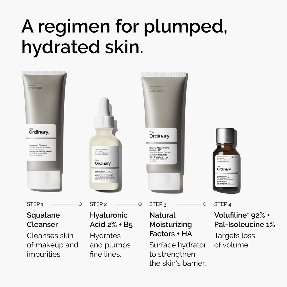 Model applying The Ordinary serum beneath eye, showing targeted plumping and smoother under-eye area