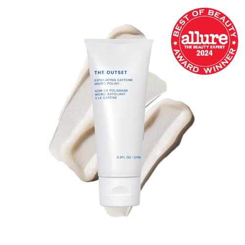 The Outset Exfoliating Caffeine Micro Polish jar displays cushiony polish for daily renewal.