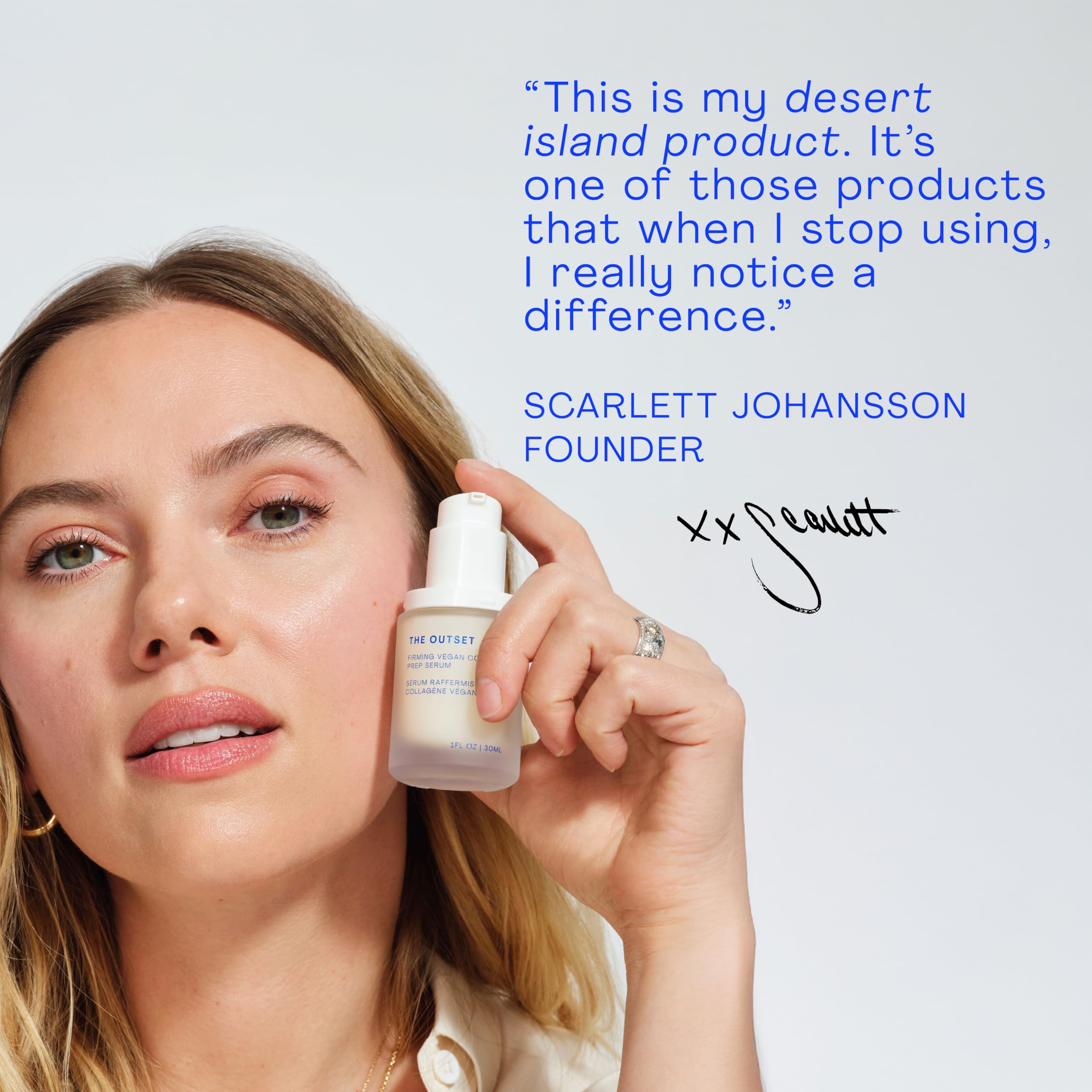 The Outset Firming Vegan Collagen Prep Serum face application demonstrates firming and brightness potential.