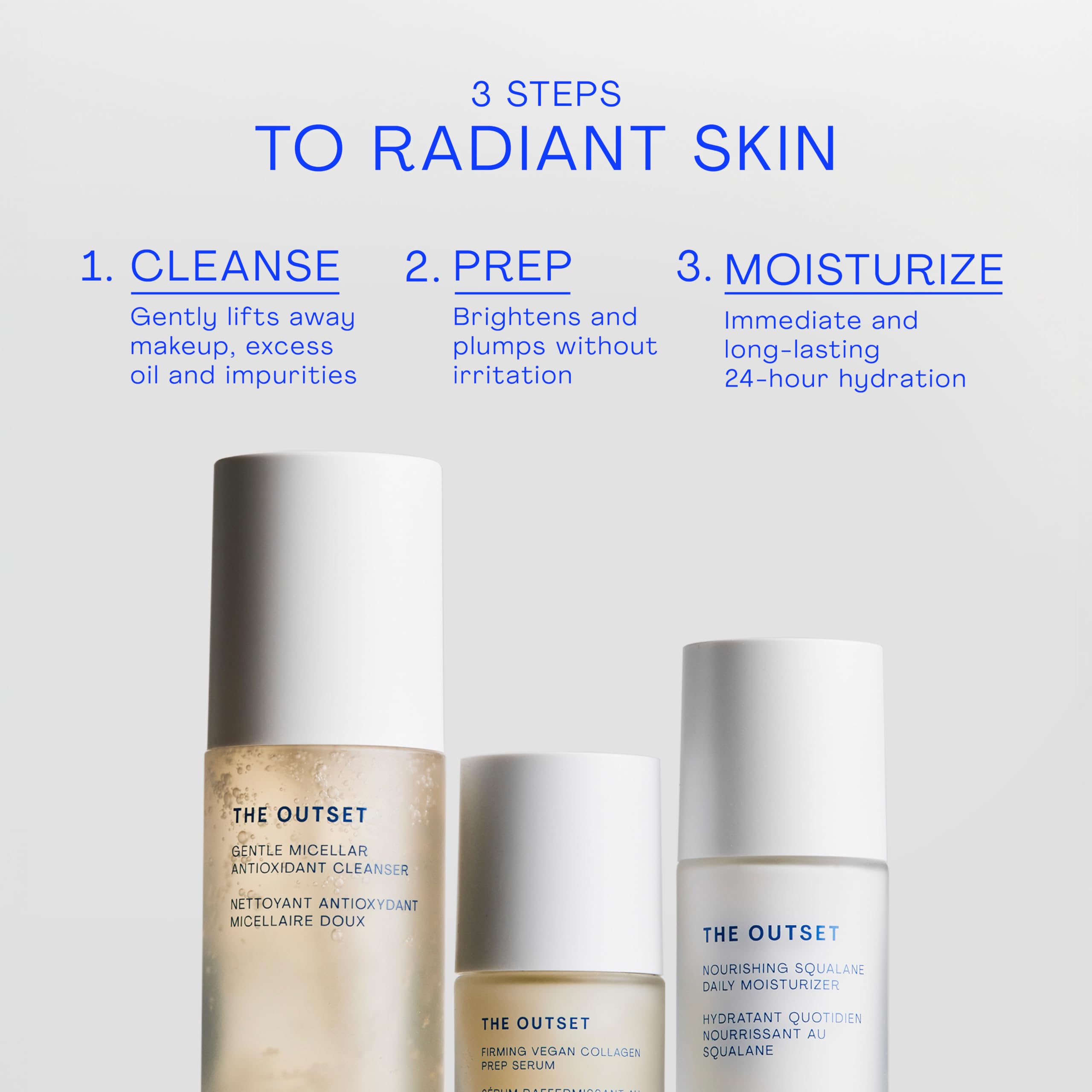 The Outset Firming Vegan Collagen Prep Serum packaging reinforces vegan, gluten-free branding.