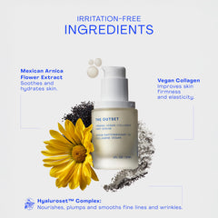 The Outset Firming Vegan Collagen Prep Serum texture closeup highlights a light, non-irritating formula.