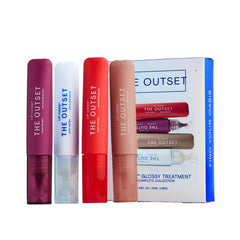 The Outset Lip Oasis Glossy Treatment Clear application shows hydrating non sticky shine