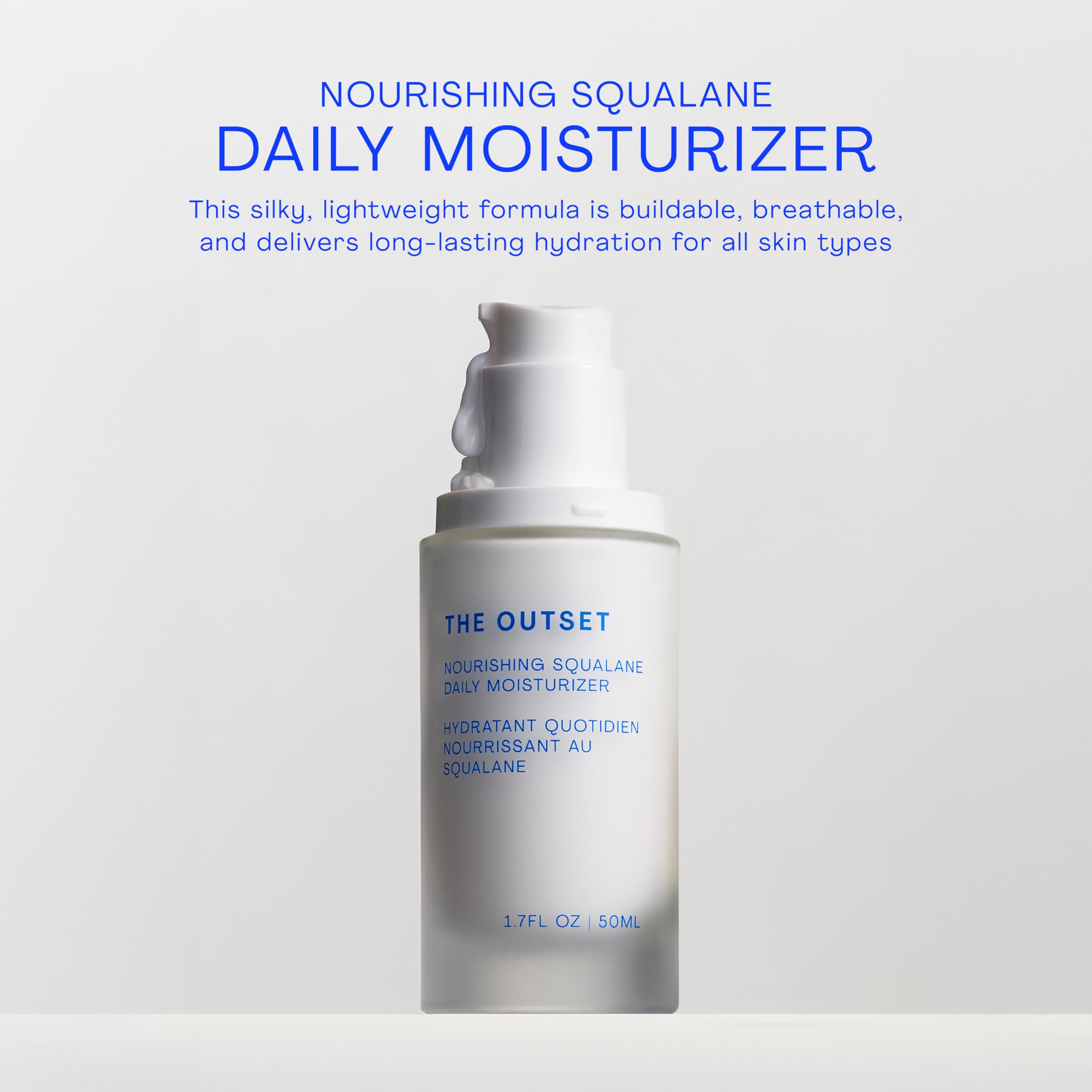 The Outset Nourishing Squalane texture swatch reveals a lightweight, non-greasy finish for hydration.