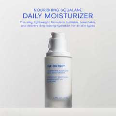 The Outset Nourishing Squalane texture swatch reveals a lightweight, non-greasy finish for hydration.