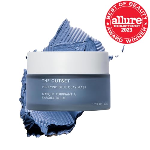 The Outset Purifying Blue Clay Mask face application shows gentle, non-drying detox for all skin types.