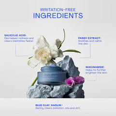 The Outset Purifying Blue Clay Mask texture closeup emphasizes creamy clay and hydration.