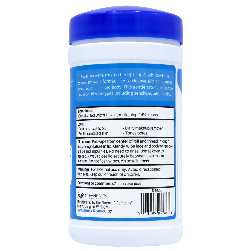 The Pharma-C Company Witch Hazel Wipes 40 wipes per canister for value.