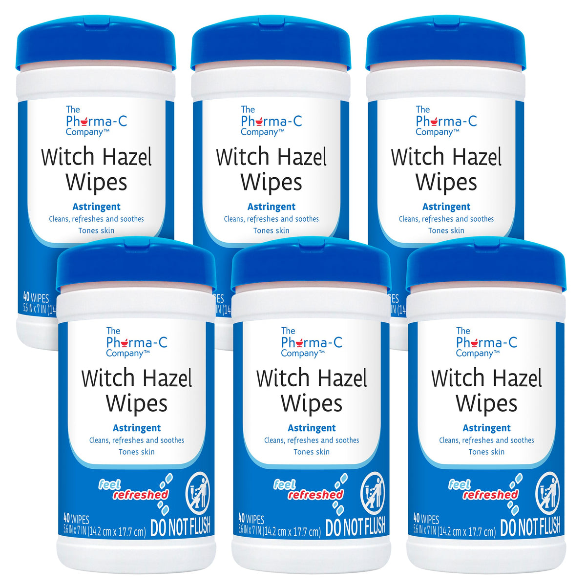 The Pharma-C Company Witch Hazel Wipes canister closeup for quick, oil-free cleansing.