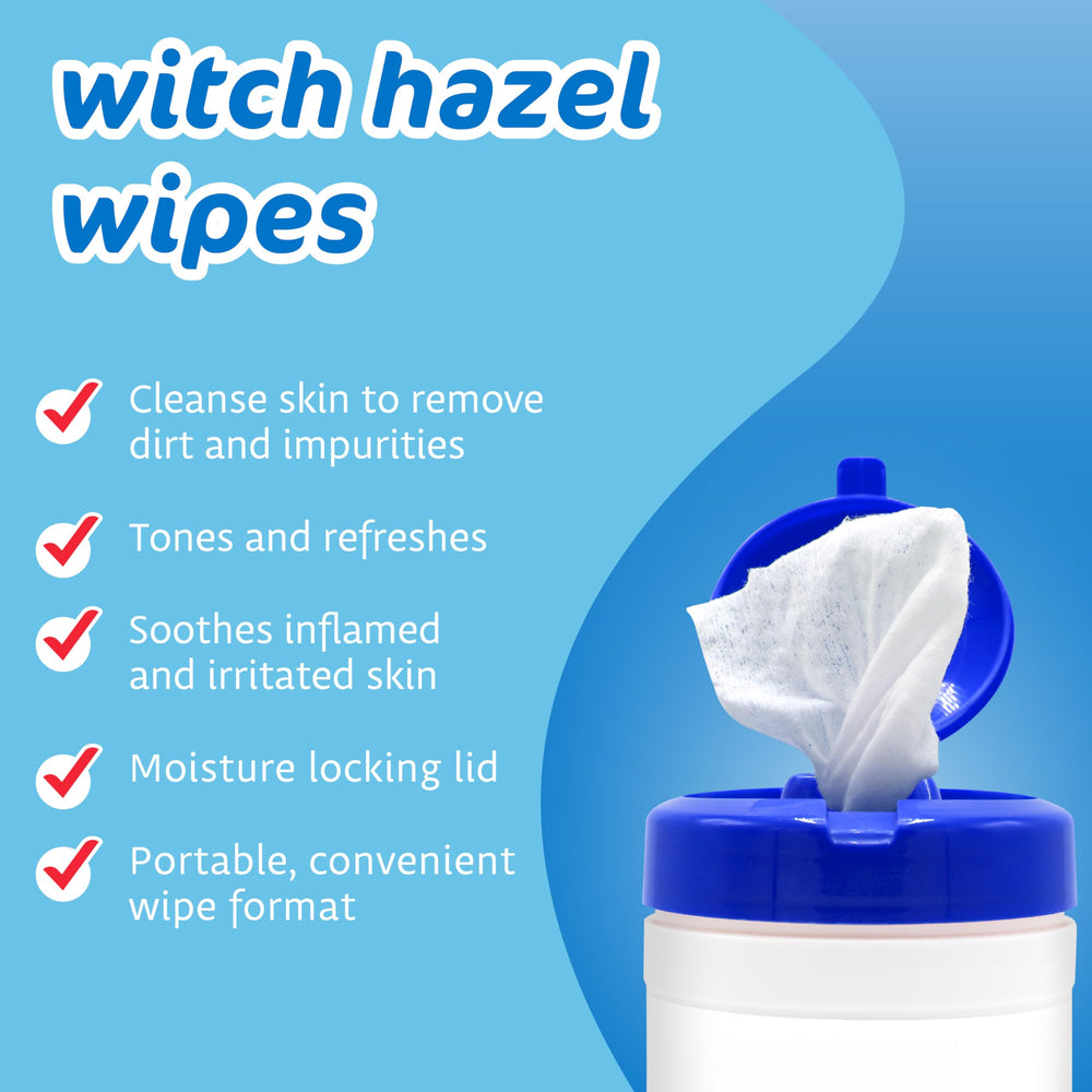 The Pharma-C Company Witch Hazel Wipes packaging display highlights convenience.