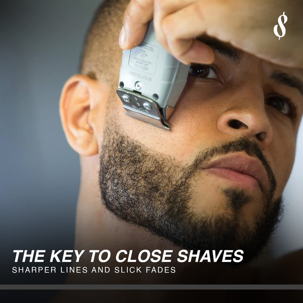 The Rich Barber On The Money 10-Second Blade Setter on a desk highlights wide compatibility.