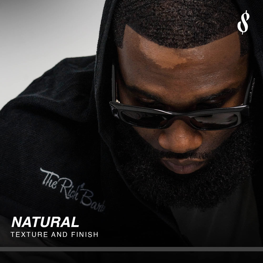 The Rich Barber N'Hance fibers infused with keratin mimic real hair for a natural look.