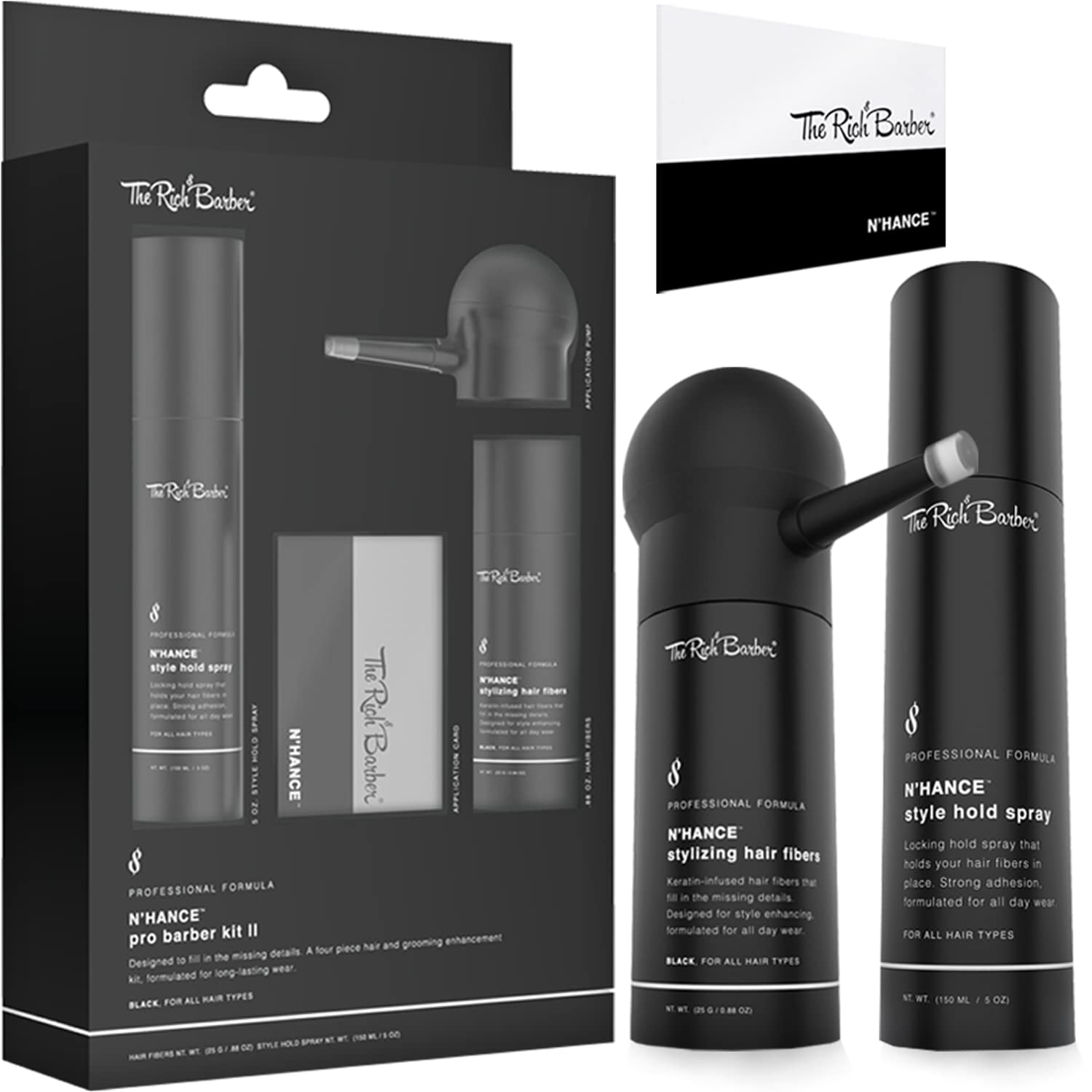 The Rich Barber N'Hance II hair-building fibers bottle creates natural coverage
