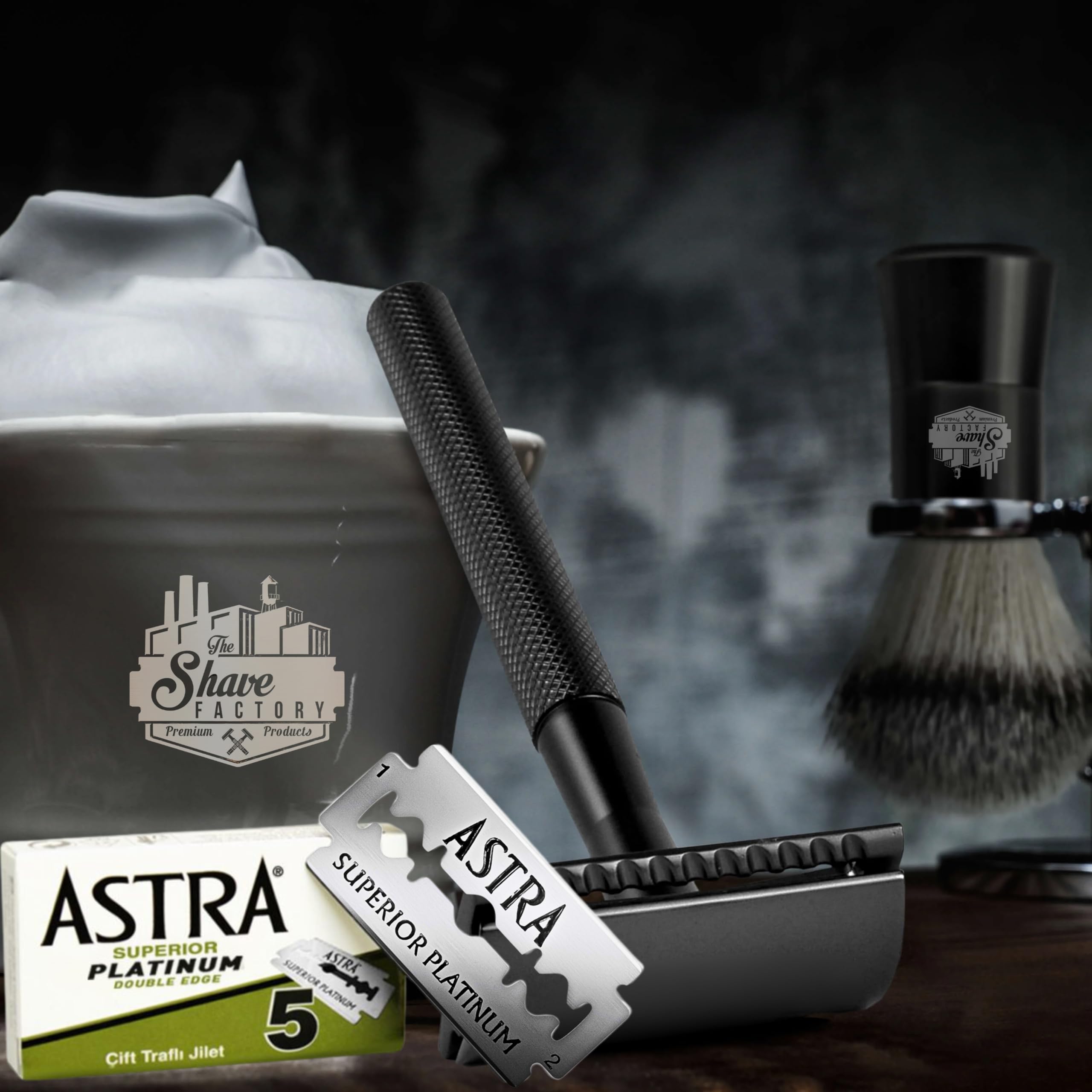 The Shave Factory Astra-Platinum blades closeup highlighting edge durability for daily shaves.