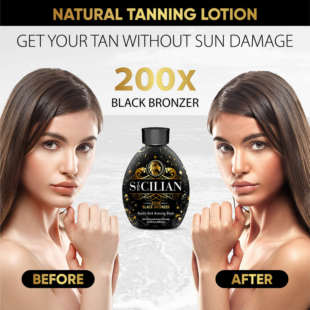 The Sicilian glow-shot image hints at dark, natural-looking shade across skin.