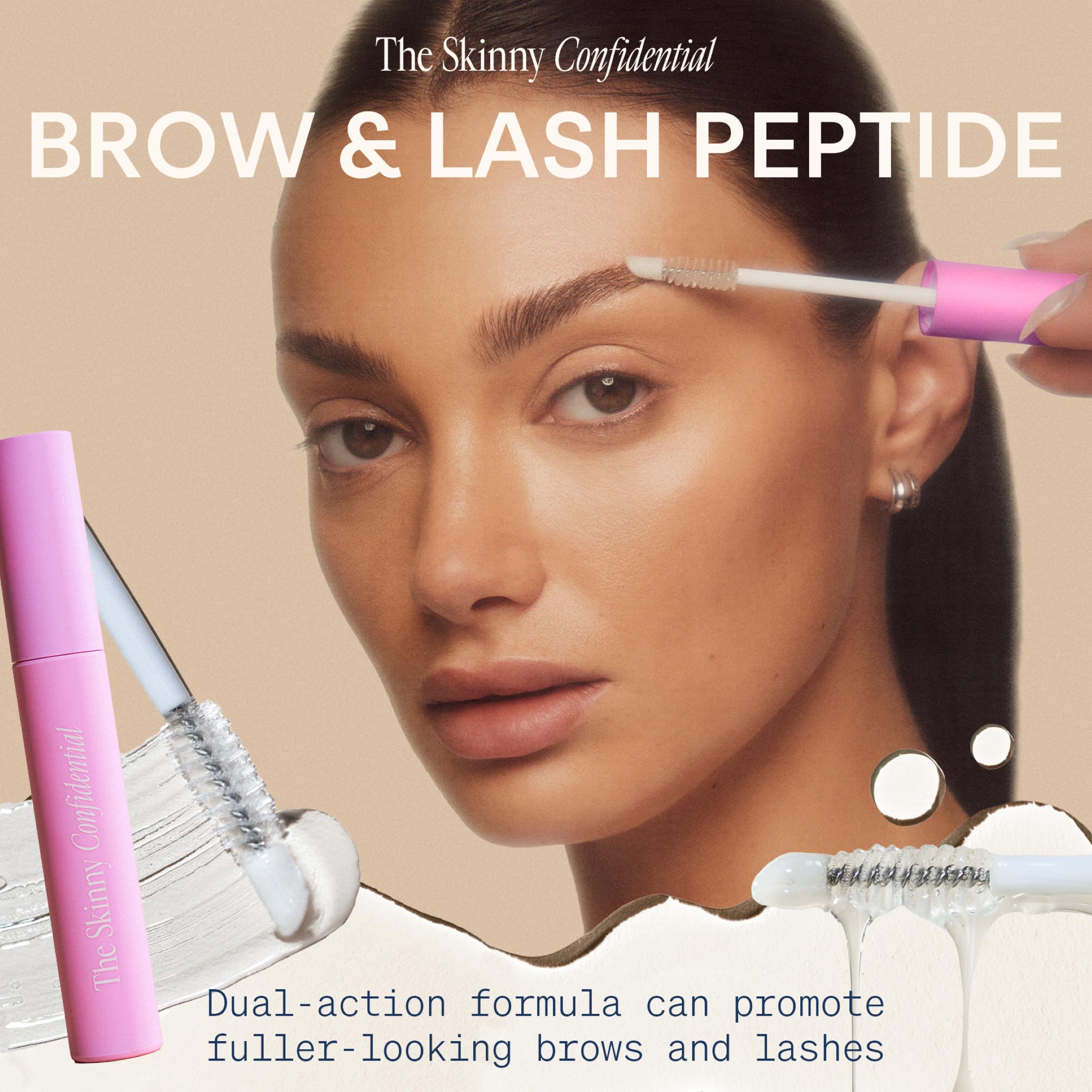 The Skinny Confidential Brow Peptide lash-application for reinforcing lash and brow vitality.