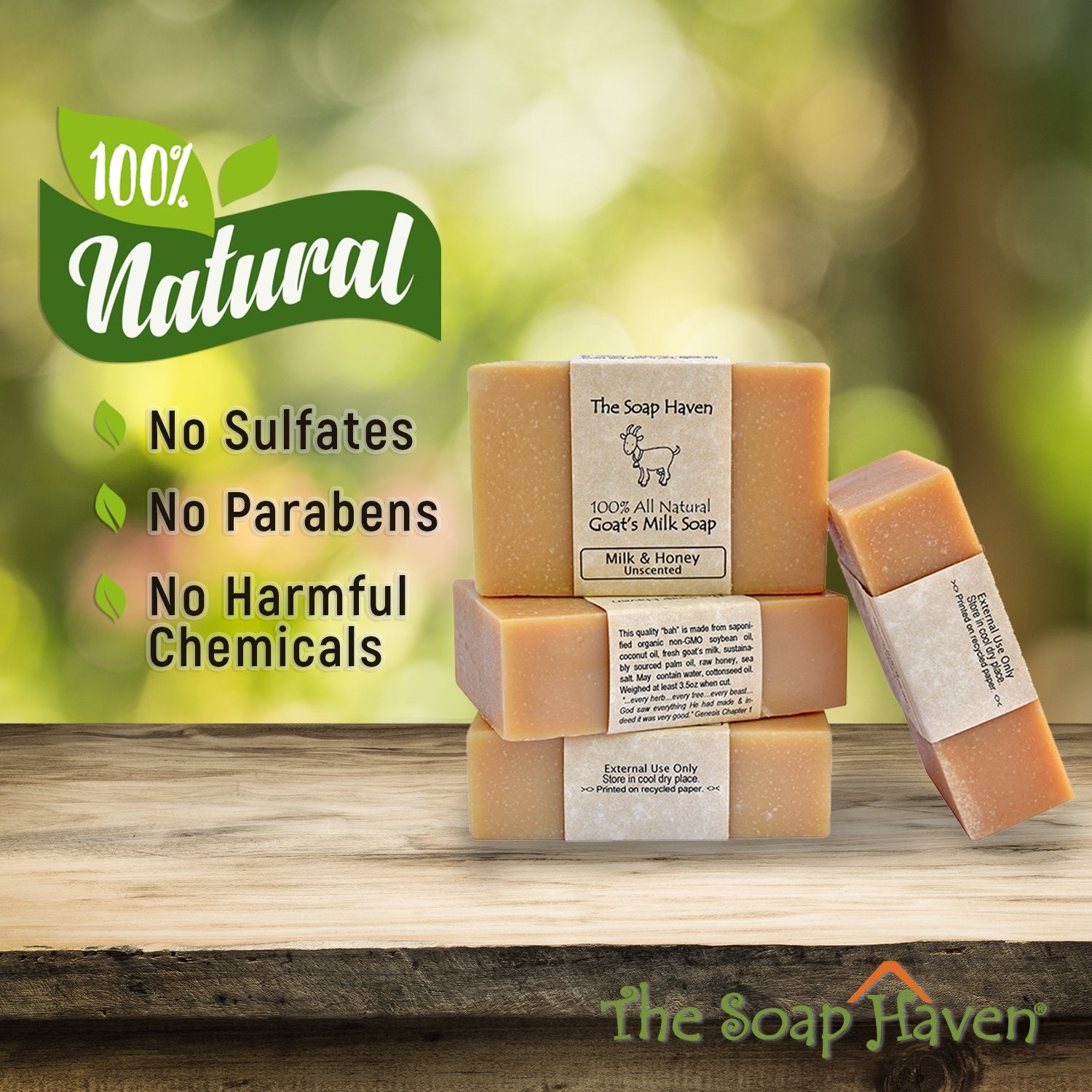 The Soap Haven goat milk honey bar close-up texture highlights natural moisturization benefits.