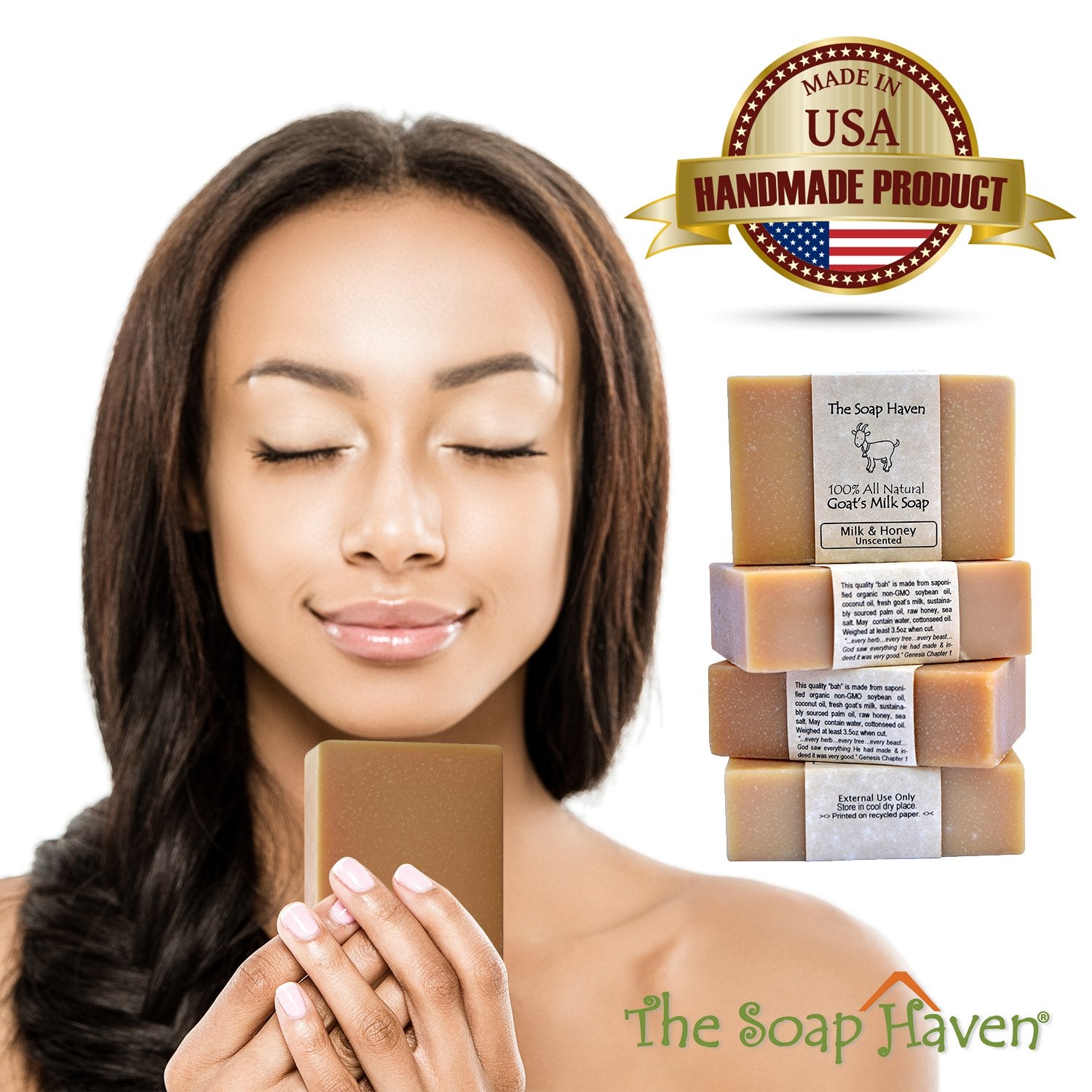 The Soap Haven goat milk honey bar ingredients non-GMO sustainable, appealing to eco-conscious shoppers.