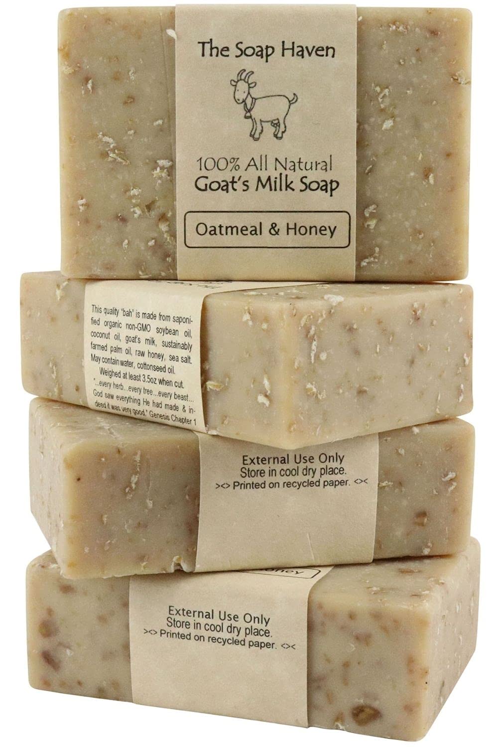 The Soap Haven Oatmeal Soap bar unwrap shows creamy daily cleansing.