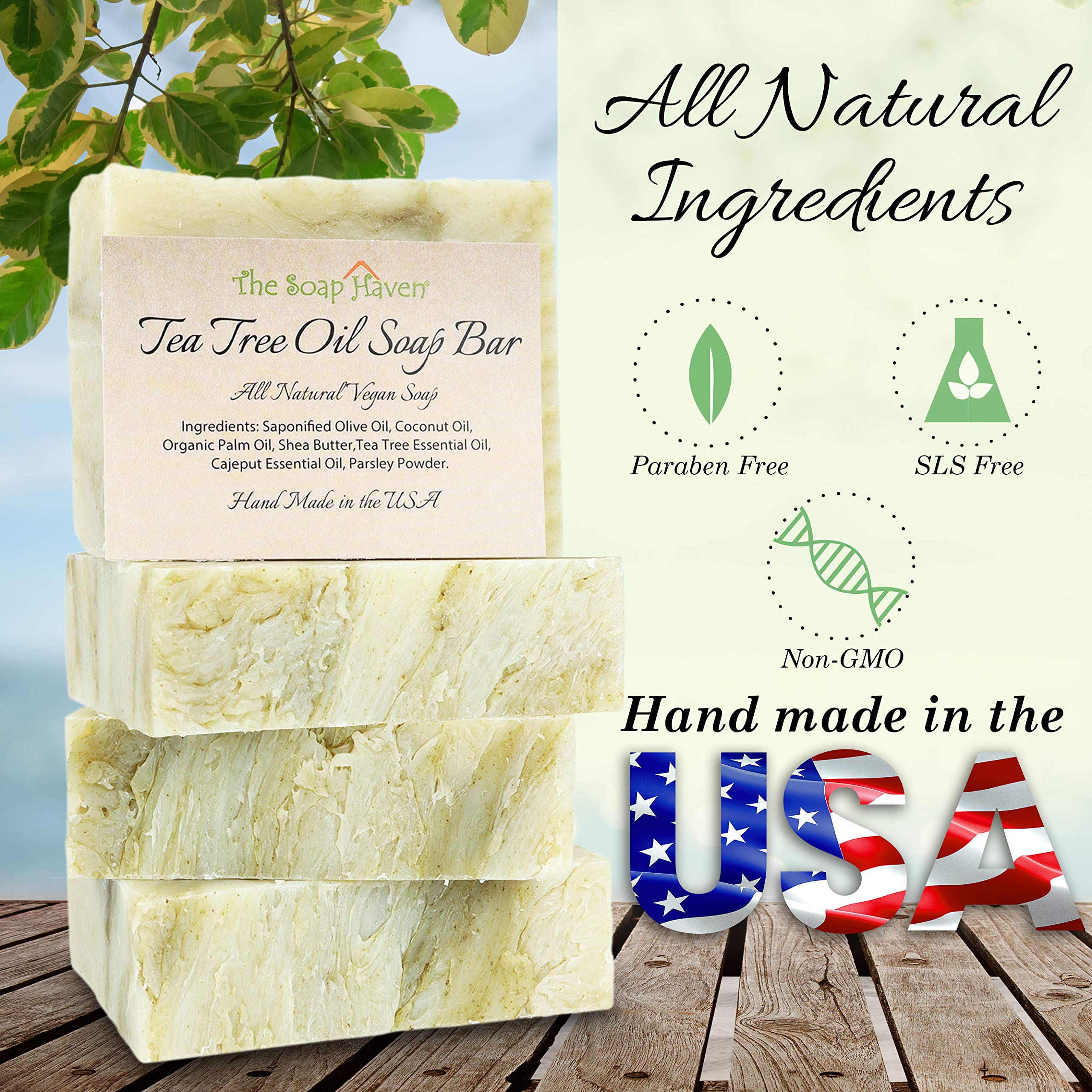 The Soap Haven tea tree soap close-up texture highlighting natural oils and lather