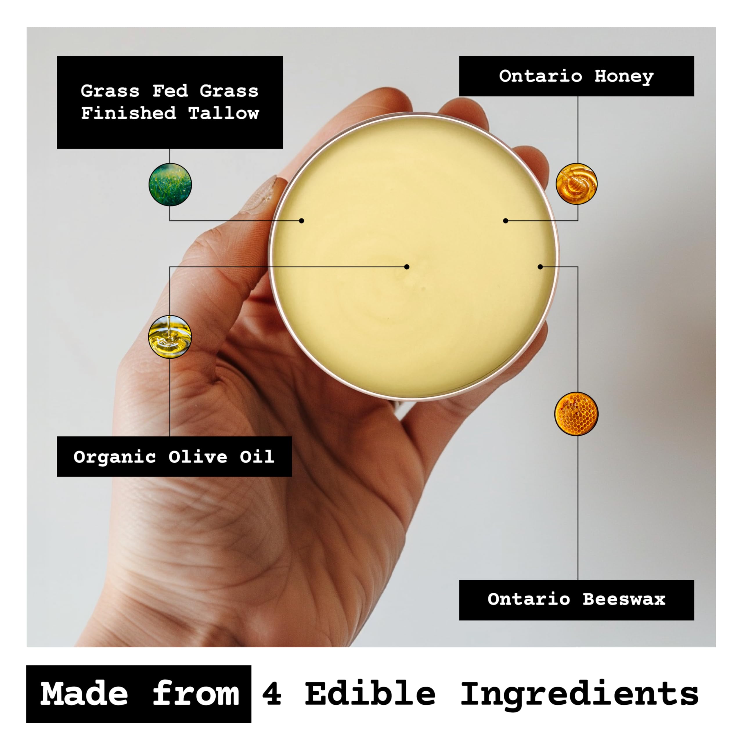 The Tallowed Truth F-Balm honey-frankincense scent close-up emphasizes subtle fragrance.
