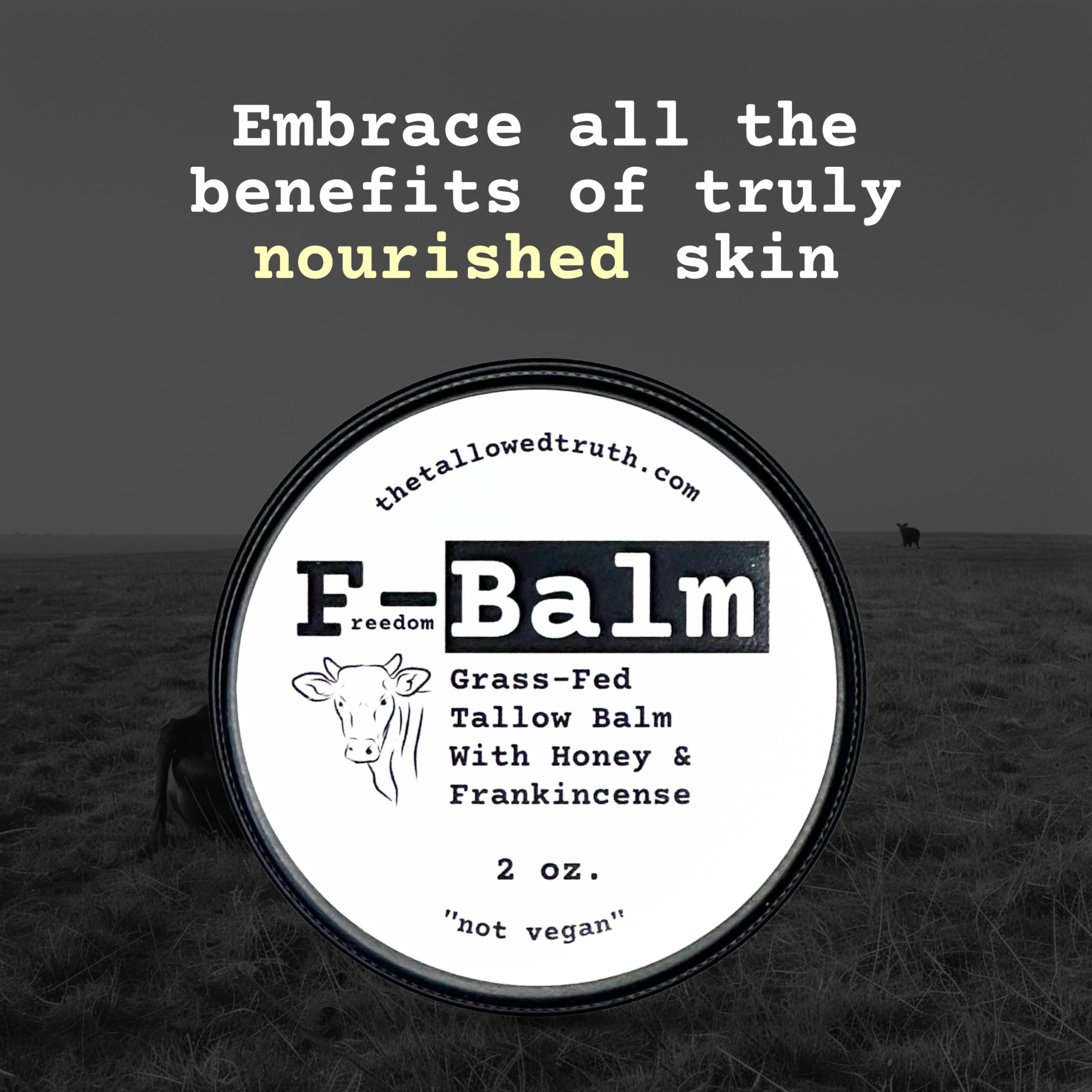 The Tallowed Truth F-Balm ingredients label emphasizes five-ingredient simplicity
