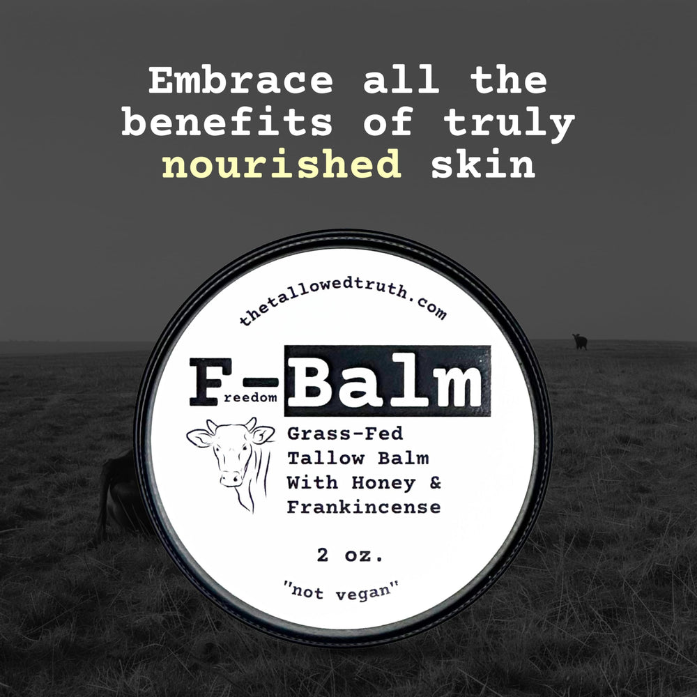 The Tallowed Truth F-Balm ingredients label emphasizes five-ingredient simplicity