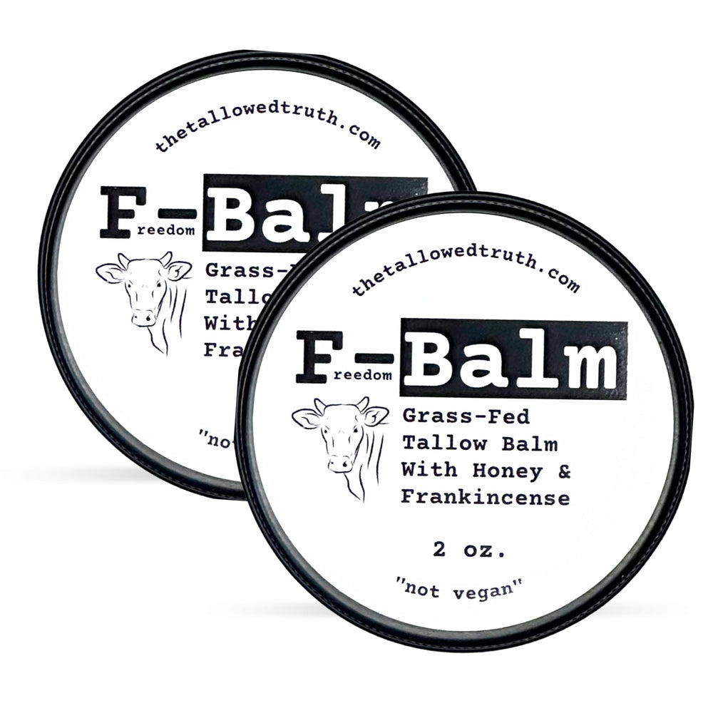 The Tallowed Truth F-Balm Original two-pack on display for daily facial and body hydration.