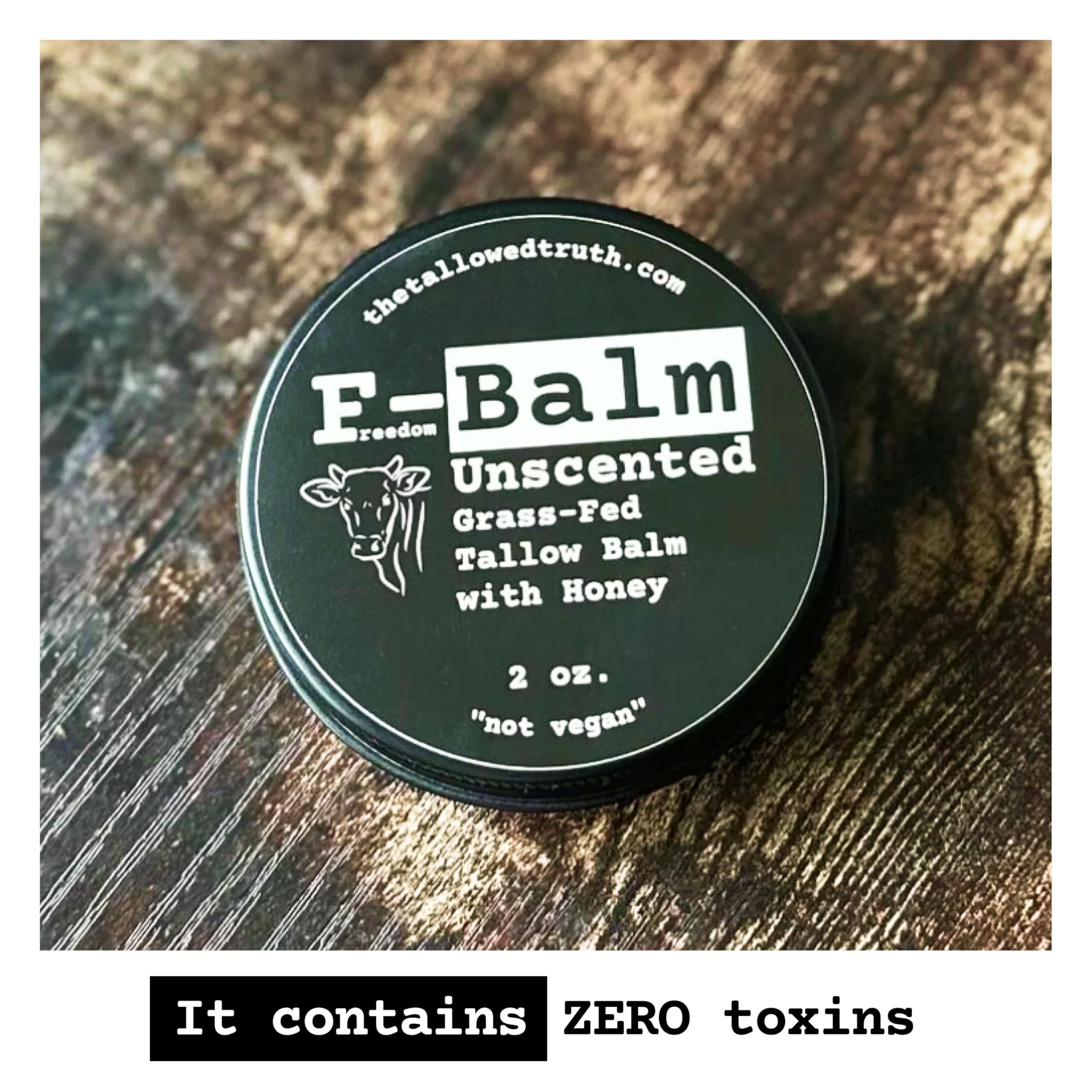 The Tallowed Truth F-Balm packaging highlights Canadian-made craftsmanship.