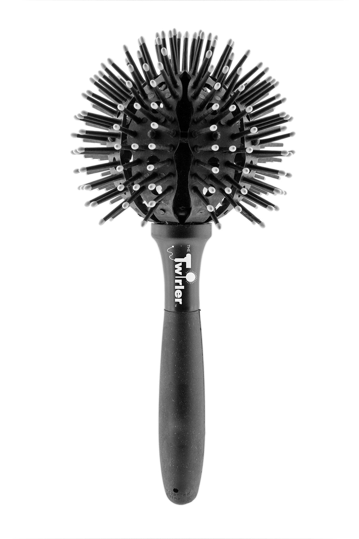 The Twirler Ball Brush Classic Large in hand, ergonomic grip and smoother detangle