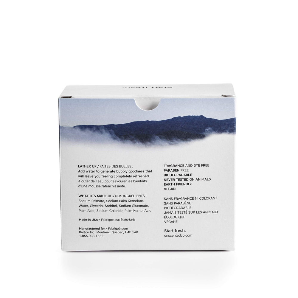 The Unscented Company unscented soap bar lather offers gentle, fragrance-free cleansing.