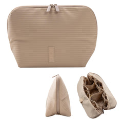 THE VERTI vertical makeup bag fold-open design for quick access and organized travel essentials