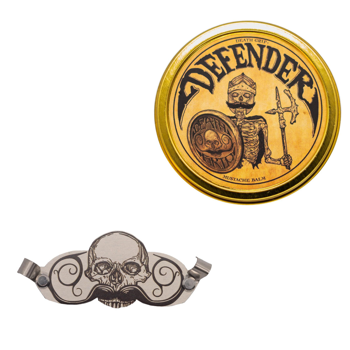 THE VINTAGE GROOMING CO Defender Mustache Guard clip closeup protects your moustache while you sip.