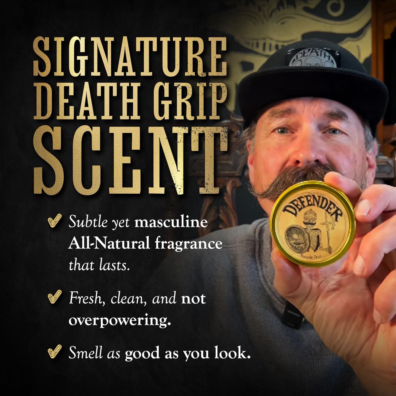 THE VINTAGE GROOMING CO Defender Mustache Guard worn during drinks.