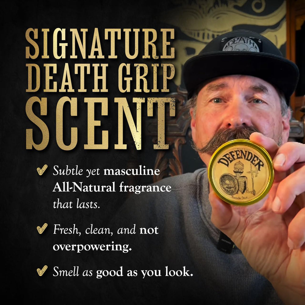THE VINTAGE GROOMING CO Defender Mustache Guard worn during drinks.