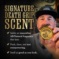 THE VINTAGE GROOMING CO Defender Mustache Guard worn during drinks.