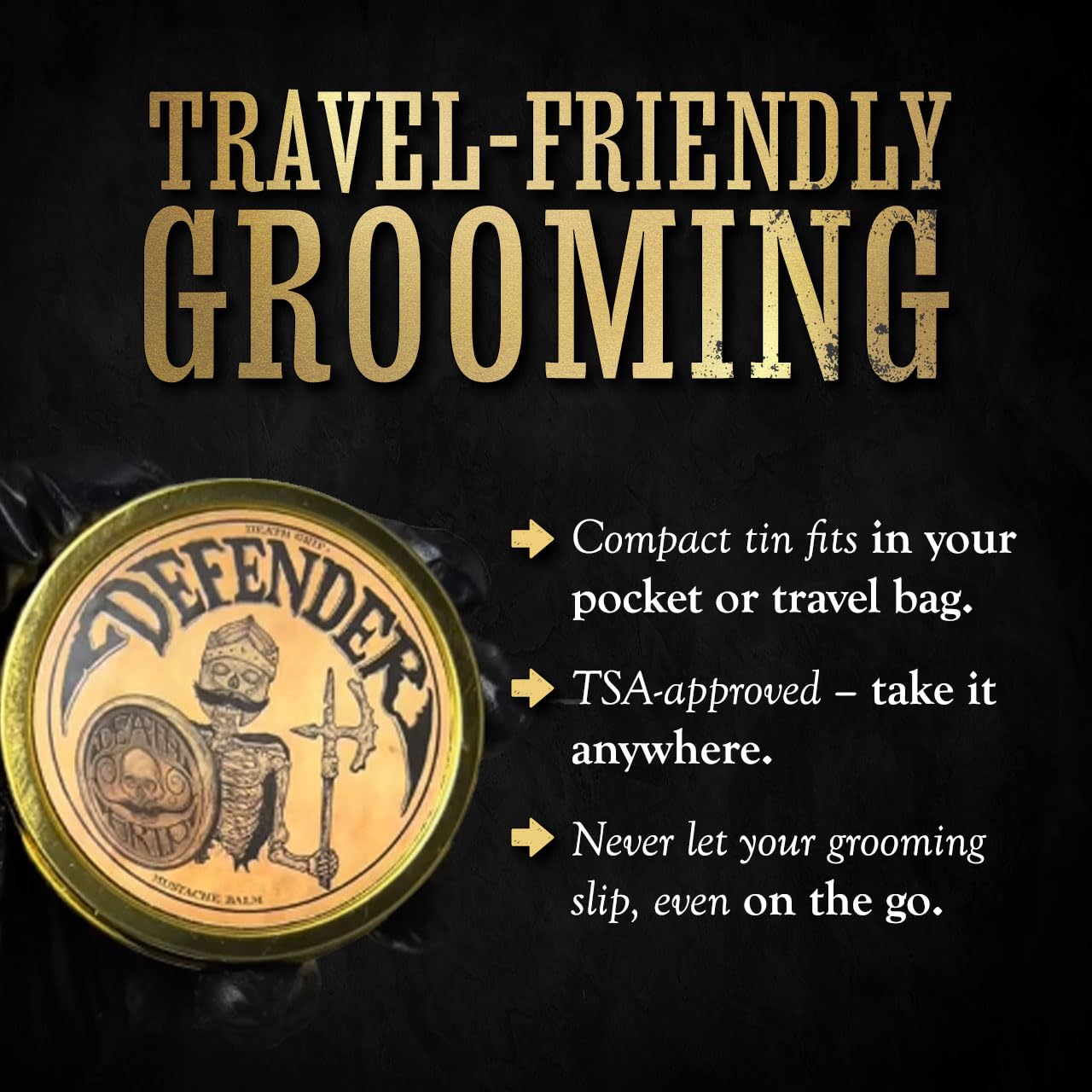 THE VINTAGE GROOMING CO Defender product packaging highlights premium grooming kit.