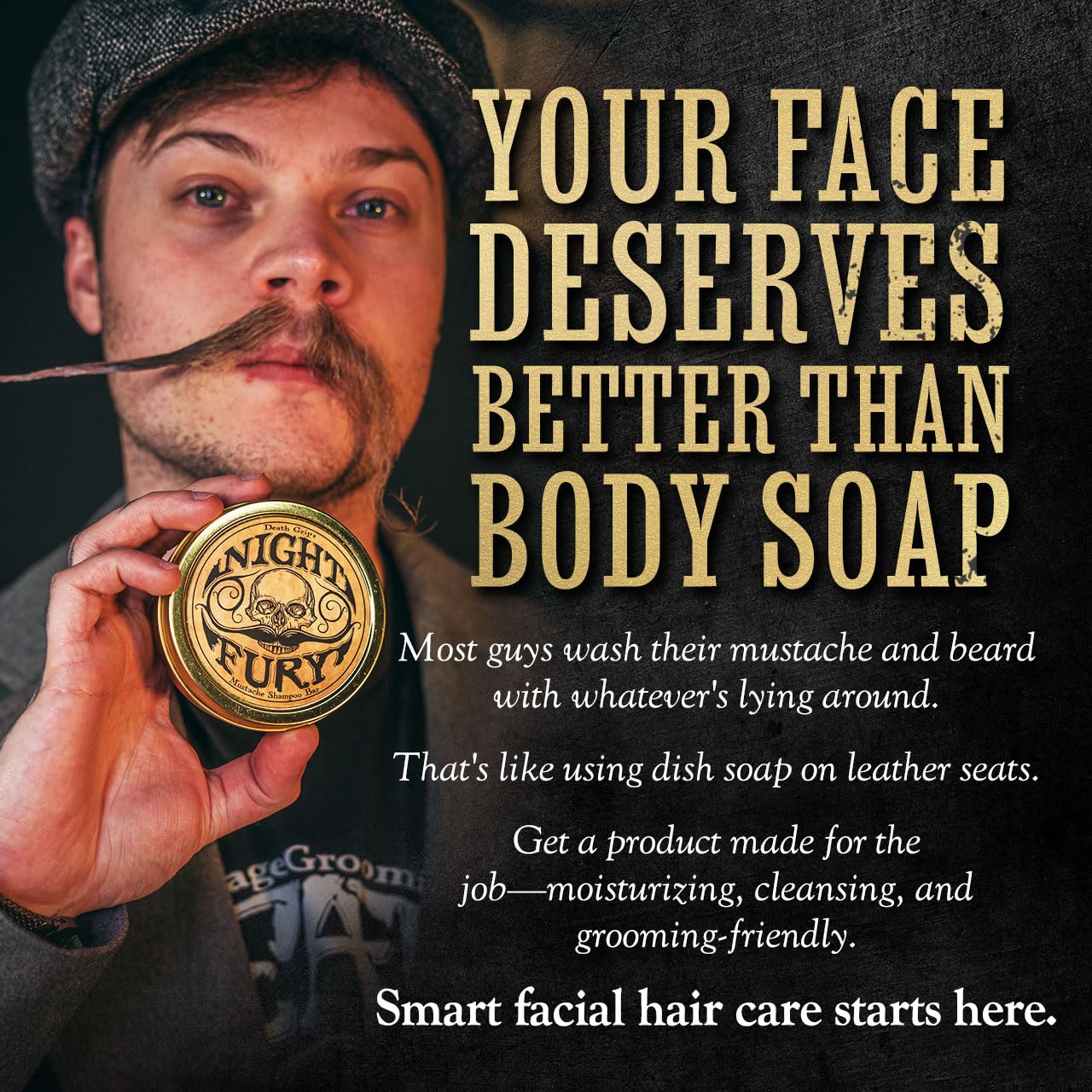Night Fury goat milk ingredient by The Vintage Grooming Co. emphasizes gentle hydration.