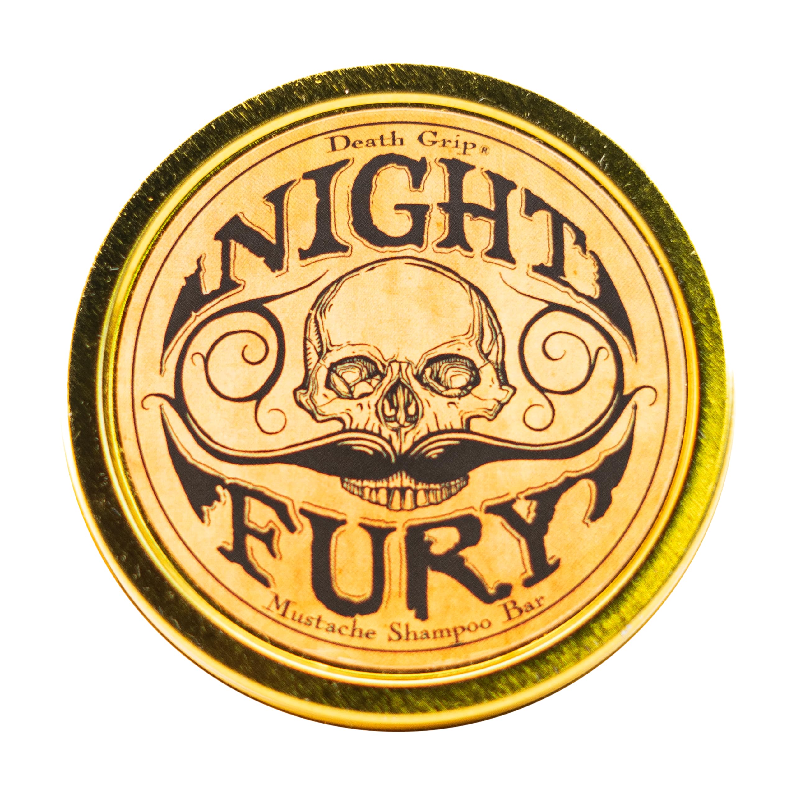 Night Fury shampoo bar packaging by The Vintage Grooming Co. shows portable beard wash.