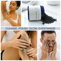 The Yellow Bird activated charcoal face scrub oil blend close-up emphasizes hydrating oils.