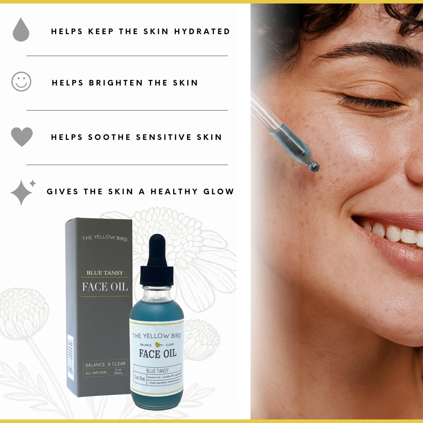 The Yellow Bird vegan logo signals cruelty-free, clean skincare.