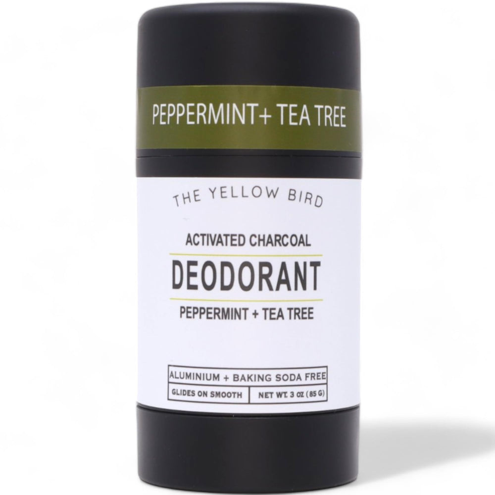 The Yellow Bird natural deodorant bottle shows aluminum-free formula for everyday confidence.