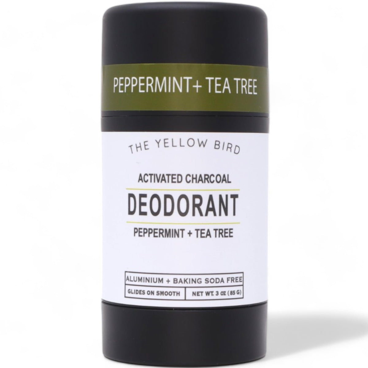 The Yellow Bird natural deodorant bottle shows aluminum-free formula for everyday confidence.
