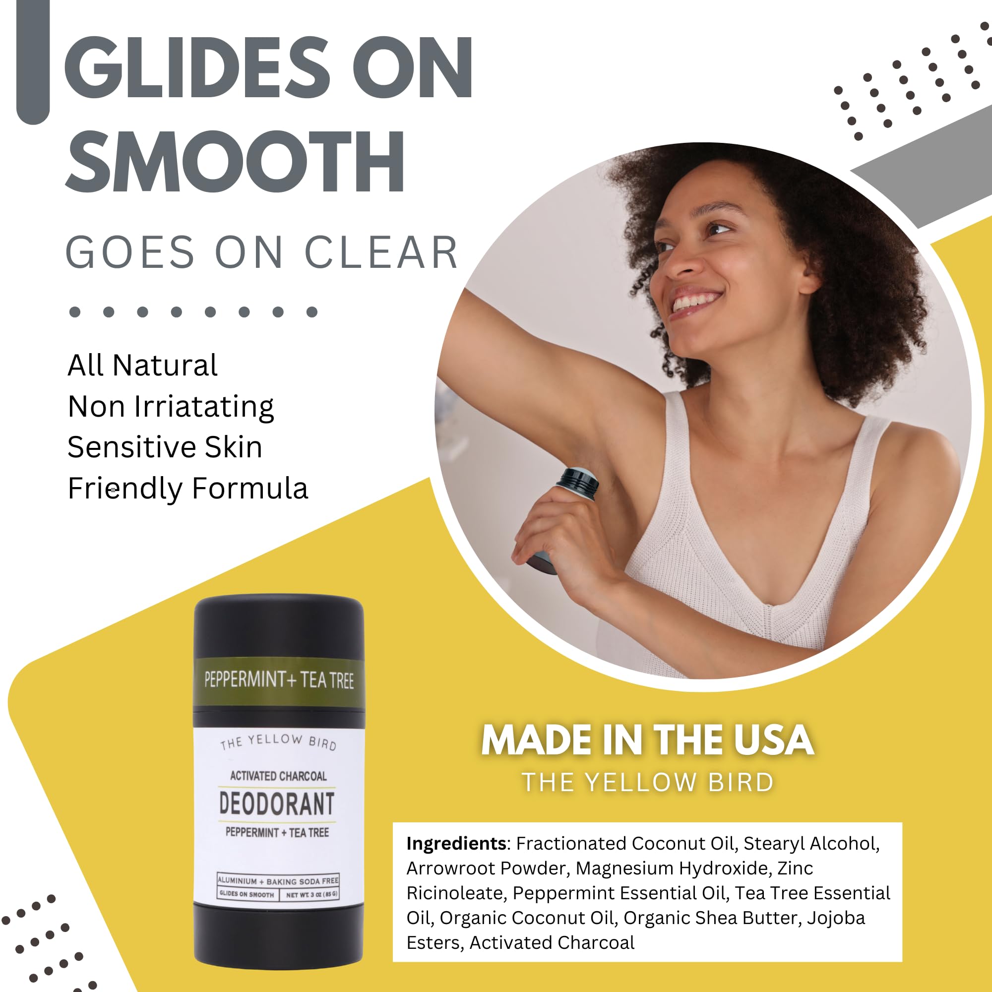 The Yellow Bird peppermint-tea tree oil delivers a refreshing, cooling feel during wear.