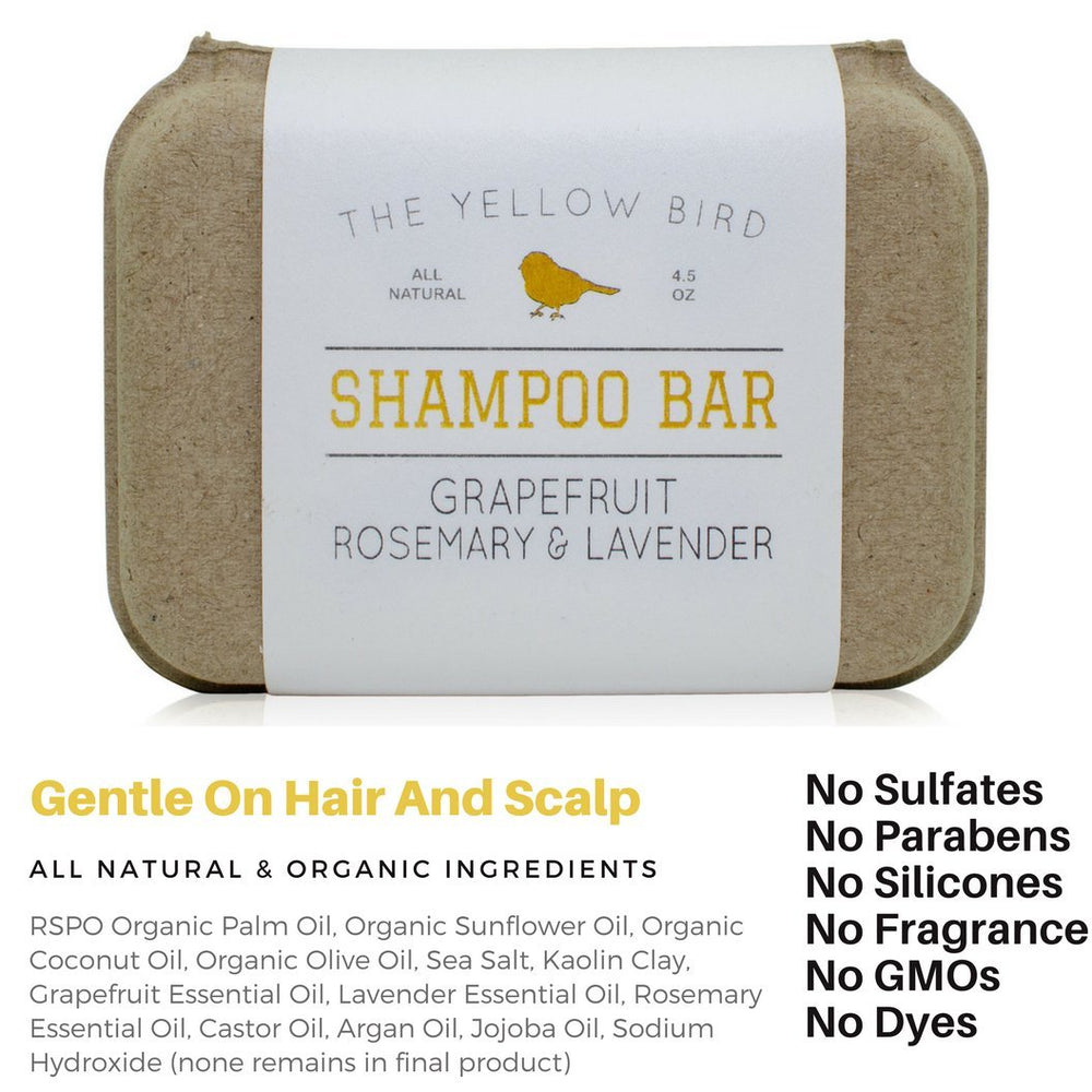 The Yellow Bird shampoo delivers soft, shiny hair with natural oils.