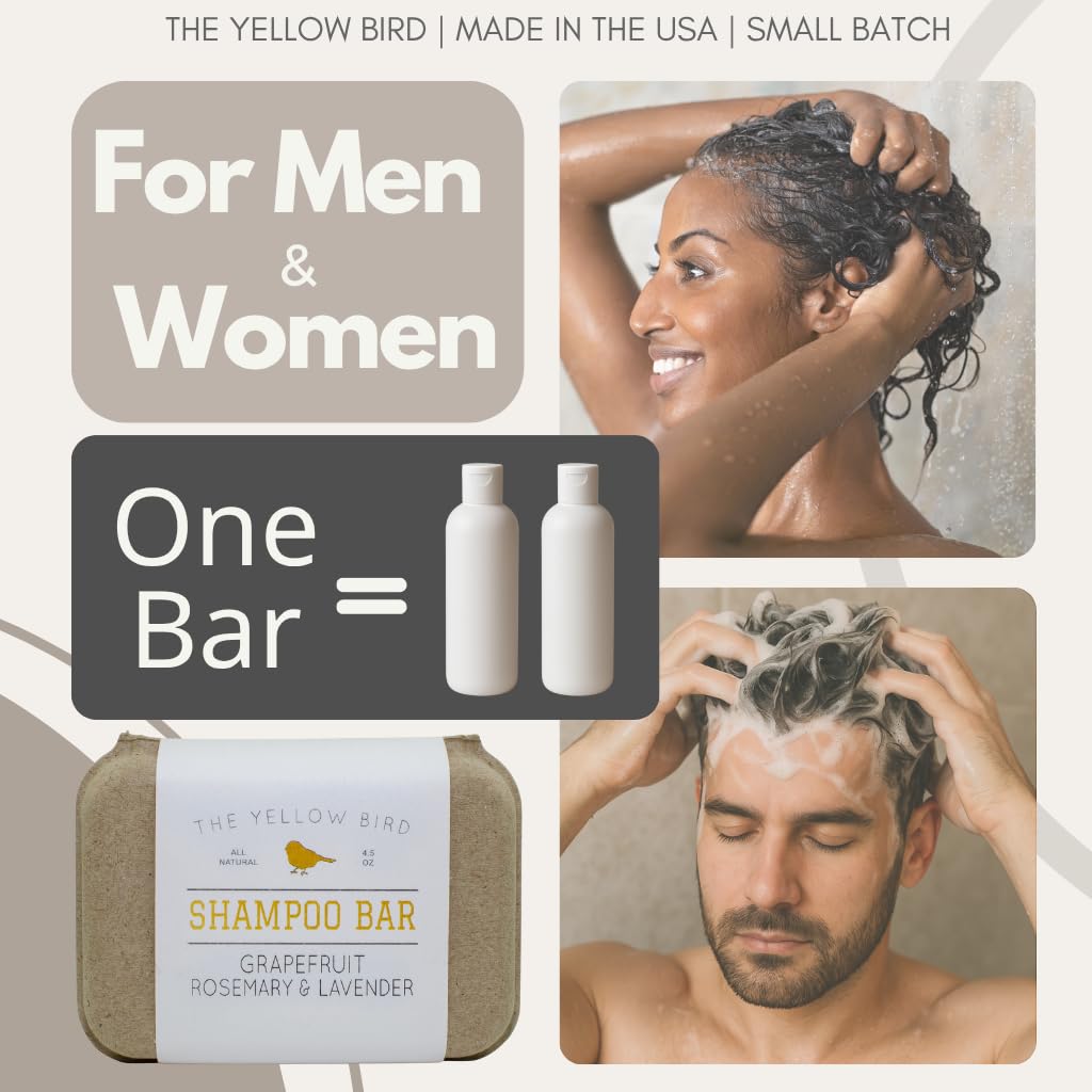 The Yellow Bird bar shampoo applied to hands to build lather.