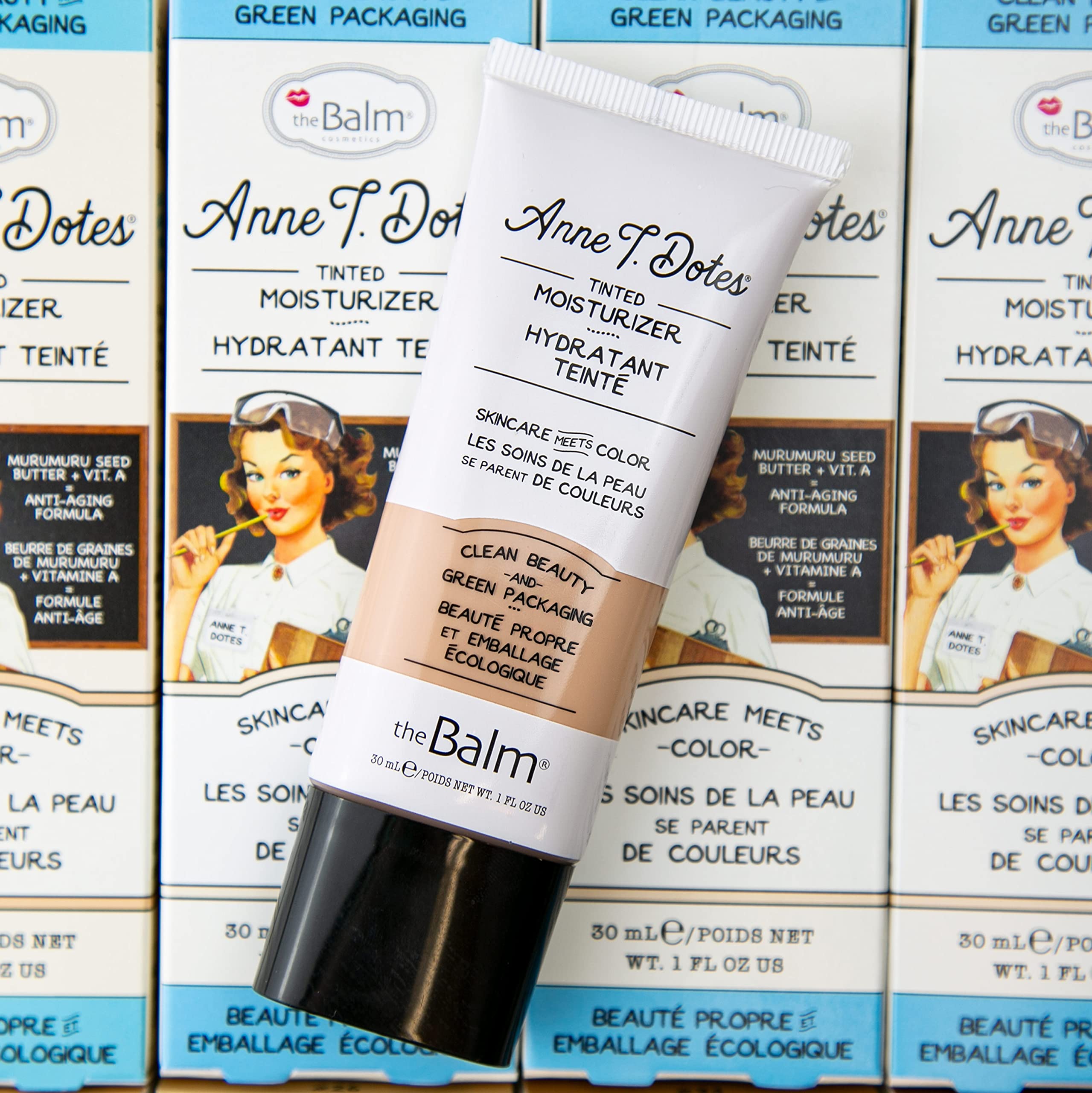 theBalm Anne T. Dotes skin glow after application on light skin