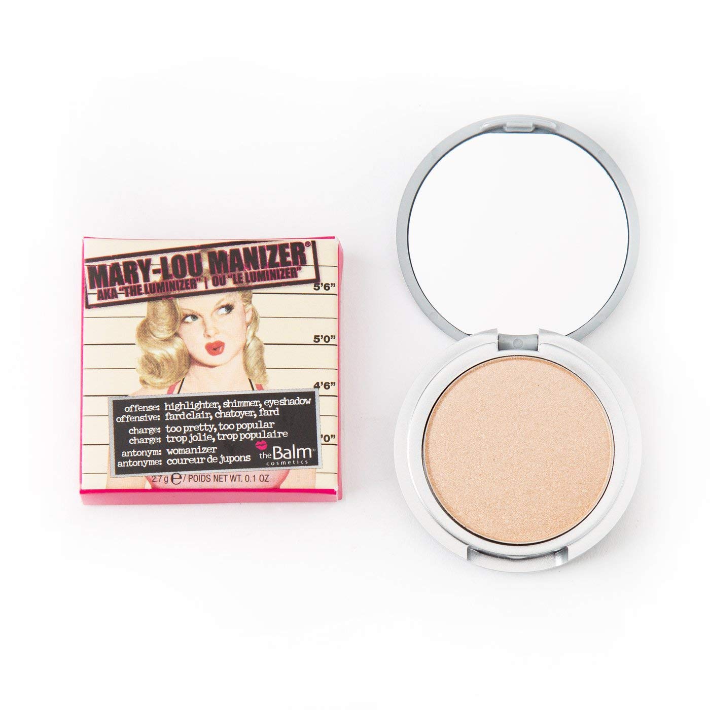 theBalm Mary-Lou Manizer compact close-up highlighting champagne glow for on-the-go radiance