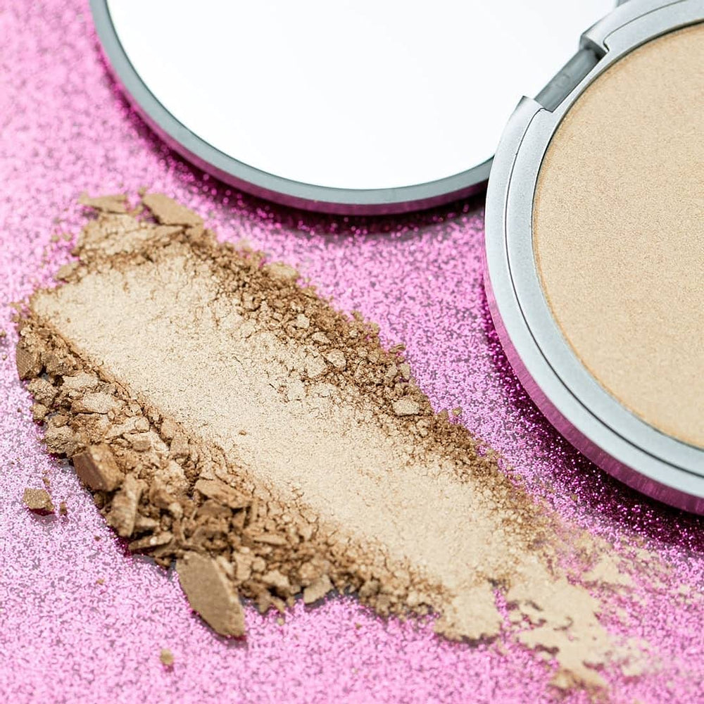 theBalm Mary-Lou Manizer swatches on skin display subtle luminous highlight for cheeks