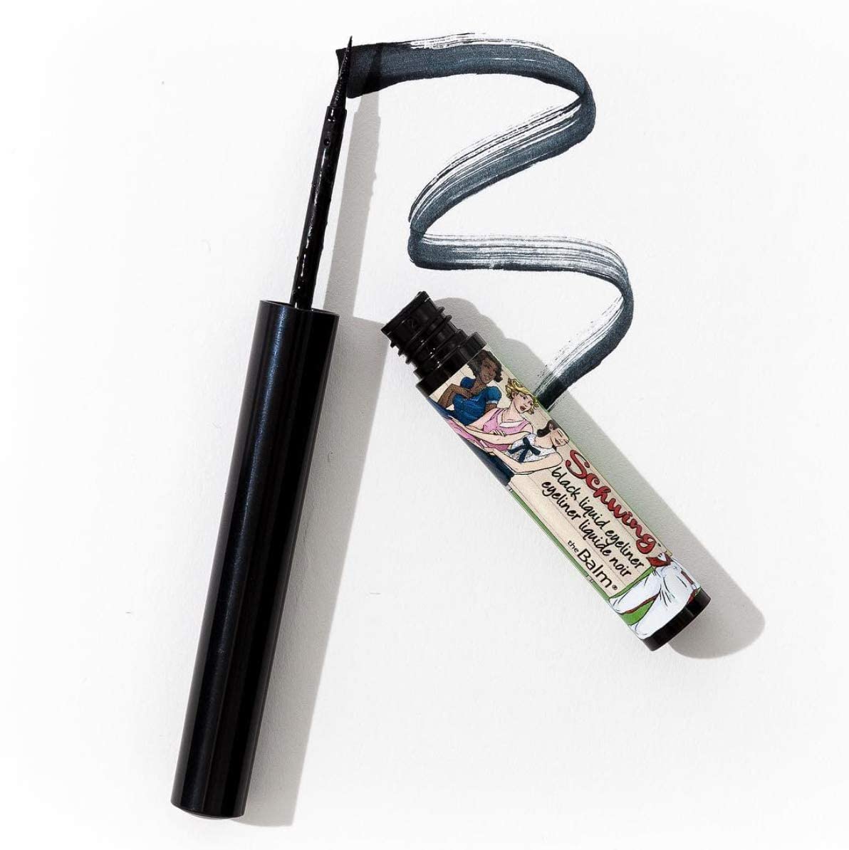 theBalm Schwing Liquid Eyeliner on-eye application demonstrates precise line work.