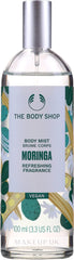 The Body Shop Moringa Body Mist bottle front view, delivers light floral fragrance for daily freshness.